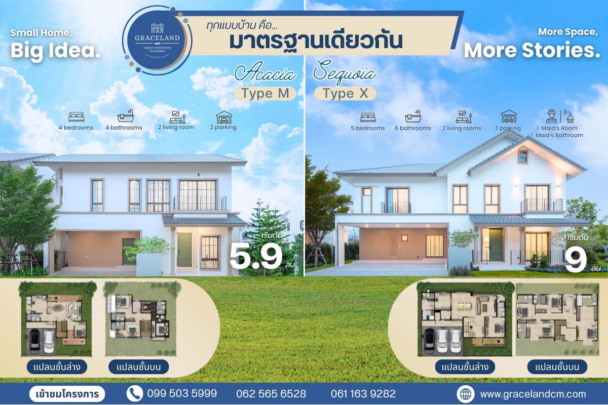 เปรียบเทียบบ้าน Type M และ Type X จาก Graceland Family Residences, Chiang Mai